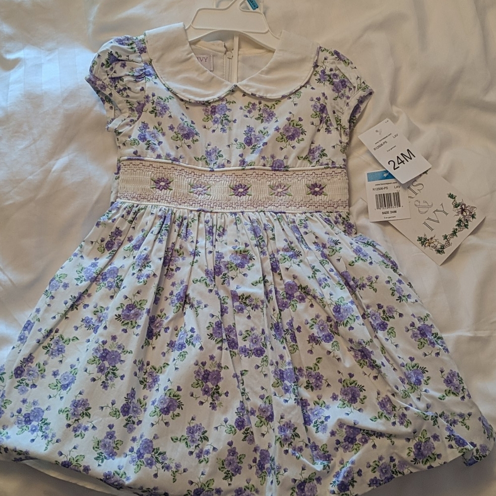 Purple and White Floral Dress 24 months